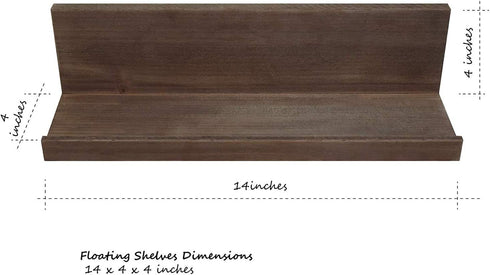 Space Art Deco,Set of 3 Floating Shelves Wall Mounted,Rustic Wood Wall Shelf, Great for Home, Office,Bedroom, Bathroom, Living Room, Kitchen Decorative,14 Inch (Brown)