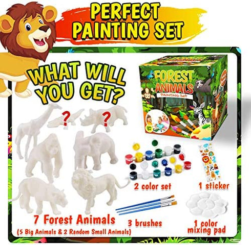 FUNZBO Kids Crafts and Arts Set Painting Kit - Animal Toys Art and Craft Supplies Party Favors for Boys Girls Age 4 5 6 7 Years Old Kid Creativity DIY Gift Easter Paint Your Own Forest Animals Set
