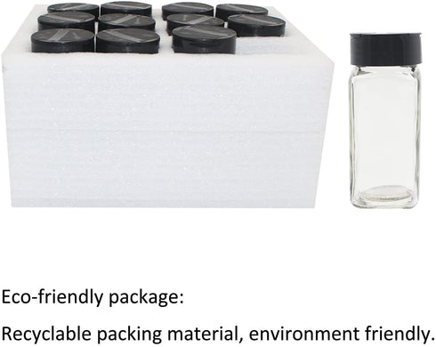 BPFY 12 Pack 4oz Glass Spice Jars With Black Plastic Lids, Square Spice Bottles, Chalk Labels, Pen, Silicone Collapsible Funnel, Spice Containers For Kitchen Cabinet