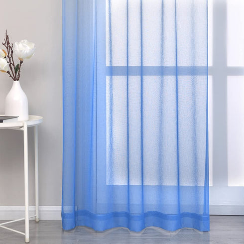 Autumn Dream Linen Ombre Sheer Curtains Voile Rod Pocket Blue and Grey Gardient Semi Sheer Curtains for Bedroom Living Room Nursery, 52by84 inch (2 Panels)