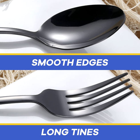 12-Pieces Polished Black Silverware Set, Flatware Set for 6, Stainless Steel Tableware Cutlery Set with Dinner Spoons Forks, Utensil Sets for Home Kitchen Restaurant Hotel, Dishwasher Safe