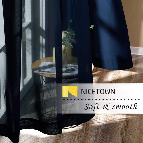 NICETWON Chiffon Sheer Curtains for Living, Long Voile Window Drapes Panels 84" for Patio/Boy Room/Master Bedroom/Sliding Door (54" W, Navy Blue, Set of 2)
