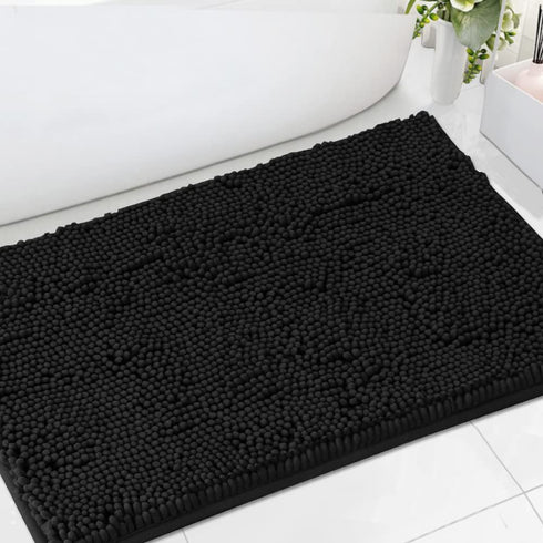 Bath Mats for Bathroom Non Slip Luxury Chenille Ultra Soft Bath Rugs 24x36 Absorbent Non Skid Shaggy Rugs Washable Dry Fast Plush Area Carpet Mats for Indoor, Bath Room, Tub - Black