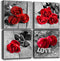 Red Rose Bathroom Wall Art Black and White Flower Canvas Prints Picture Bedroom Wall Decor Aesthetic Floral Painting Modern Romantic Kitchen Artwork Poster Decorations Wooden Framed 8x8 Set of 4
