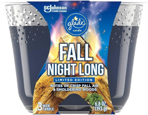 Glade Candle, Fragrance Candle Infused with Essential Oils, Air Freshener Candle, 3-Wick Candle, 6.8oz (Fall Night Long)