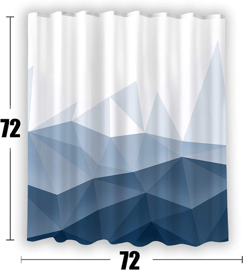 Accnicc Blue Fabric Shower Curtain Set, Navy Ombre Geometric Mountain Cloth Bathroom Curtain, Modern Decorative Bath Curtain (Blue, 72'' × 72'')