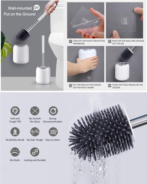 BOOMJOY Toilet Brush, Wall Mounted Toilet Bowl Brush with Holder for Bathroom, Soft Silicone Bristle, 2Pack