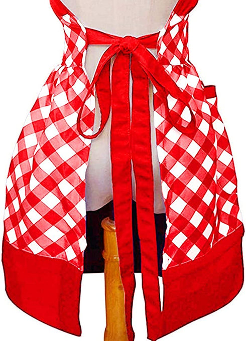 Vintage Cute Women Cotton Cooking Plus Size Retro Bib Kitchen Apron with Extra Ties & Pockets 22×30 inch