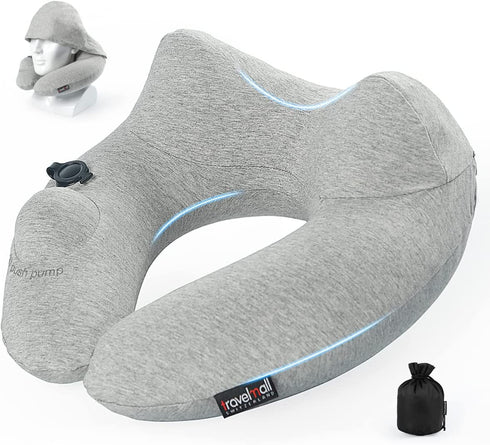 Travel Pillow for Airplane with Hood, Inflatable Neck air Pillow for car ,Travel accessoires nap Rest Sleep Business Trip Flight