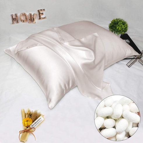 Adubor 100% Mulberry Silk Pillowcase for Hair and Skin with Hidden Zipper, Both Side 23 Momme Silk, 900 Thread Count (20x26inch, Standard Size, Ivory White, 1pc)