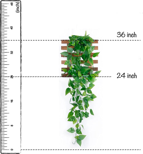 ZIFTY 3FT Artificial Hanging Plants with Wall Planter Fake Ivy Vine Wooden Shelf Wall Decor for Home Kitchen Dining Living Room Decoration (Green with Wall Planter)