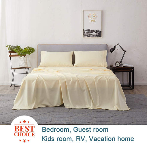 Shilucheng Bed Sheets Set Microfiber 1800 Thread Count Percale Super Soft and Comforterble 16 Inch Deep Pockets - 4 Piece (California King, Ivory)