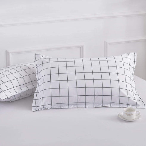 Twin Duvet Cover Set, 2 Piece - 68x90 1200 TC Plain Microfiber Down Quilt Bedding Cover with Zipper Ties for Women Rustic Farmhouse, White Grid
