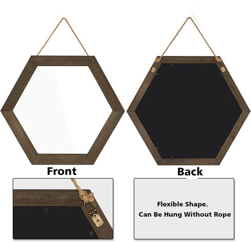 Emfogo Decorative Rustic Wall Mirror with 14 inch Hexagon Wood Framed Mirror for Bathroom,Bedroom,Over Door ,Farmhouse,Vanity, Living Room,Entryway Wall Decor