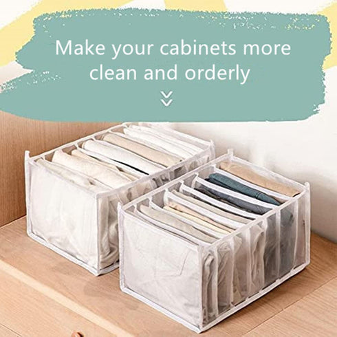 Nucucina 7 Grids Washable Wardrobe Clothes Organizer, Jeans Compartment Storage Box, Folding Clothes Drawer Mesh Separation Organizer, Clothes Drawer Organizer (Lage 2pcs)