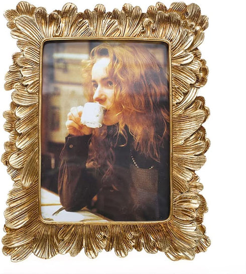 Gold Frame 4x6 inch,Decorative Gold Picture Frames Designed with Golden Palm Leaves,Gold Decor 4x6 Display Pictures Frame Set