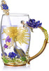 Tea Cup Glass Coffee Mugs Enamel Rose Flower Butterfly Drinking Cups with Spoon Set Unique Gifts for Birthday Wedding Christmas Blue Rose Tall Mug 12oz