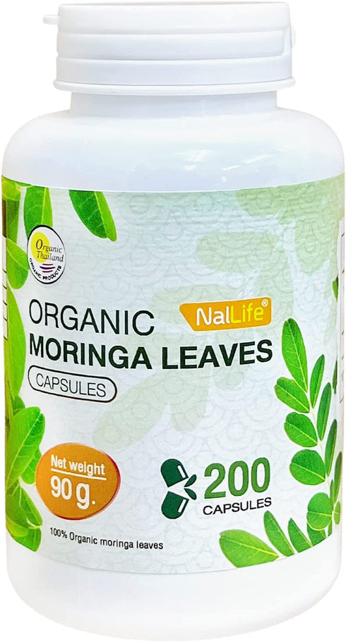 Organic Moringa 200 Capsules 100% Pure Leaves Powder Greens Powder Vegetable Capsules