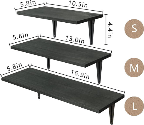 BAMFOX Floating Shelves, Rustic Wood Bamboo Wall Storage Shelves, Wall Mounted Wooden Shelf Organizer Set of 3 for Office,Living Room, Bedroom, Kitchen, Bathroom Gray ¦