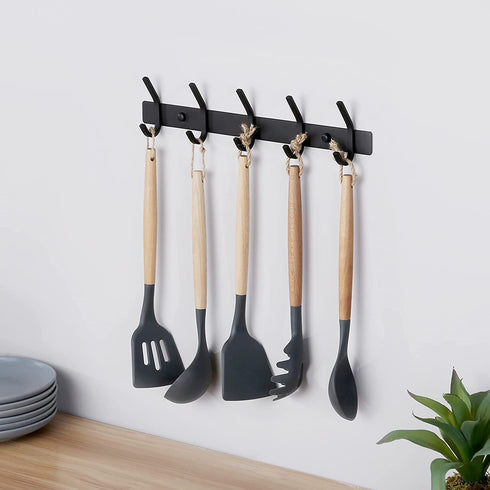 KES Wall Coat Hook Rack with 5 Robe Hooks Heavy Duty Towel Hanger Stainless Steel Matte Black, AH203H5-BK