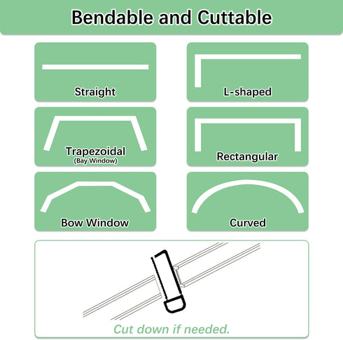 Refrze Ceiling Curtain Track, Curved Curtain Track Ceiling Mount, Room Divider Ceiling Track for Curtains, RV Curtain Track,Curtain Rail Ceiling Wall Mount for L Shape U Shape Bay Windows(8ft)