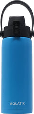 New Aquatix (Sea Mist Blue, 21 Ounce) Pure Stainless Steel Double Wall Vacuum Insulated Sports Water Bottle Convenient Flip Top Cap with Removable Strap Handle - Keeps Drinks Cold 24 hr/Hot 6 hr
