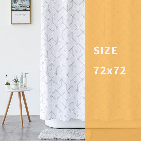 Aimjerry Cube Fabric Shower Curtain for Bathroom, White Waterproof 72-inch