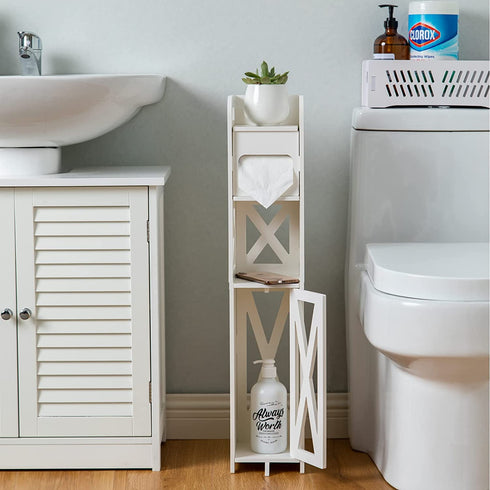 Toilet Paper Stand,Toilet Paper Holder Stand Behind Toilet Storage for Restroom Cabinet,Bathroom Storage Cabinet with Toilet Paper Holder Insert,Bathroom Stand for Small Space,White by J JINXIAMU