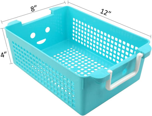 Ggbin Plastic Storage Basket with Handles, Set of 3, 12" L x 8" W x 4" H
