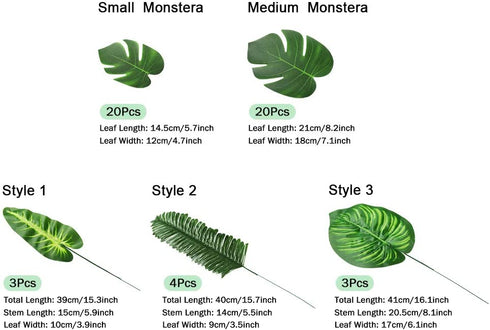 Auihiay 80 Pieces 13 Kinds Artificial Palm Leaves Golden Tropical Leaf with Stems Jungle Leaves Decorations for Hawaiian Luau Party Beach Baby Shower Wedding Birthday Decorations