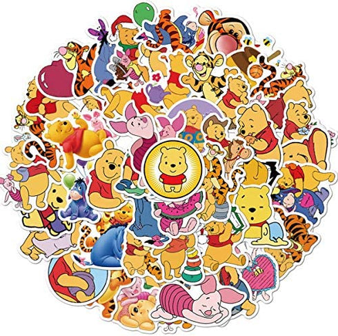 Winnie The Pooh Sticker Pack Waterproof Vinyl Stickers for Water Bottles Skateboard Stickers for Teens Laptop Stickers Motorcycle, Bicycle, Graffiti Patches Decal 50 Pcs
