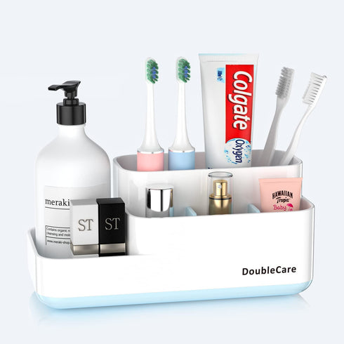 Toothbrush Holder, Bathroom Organizer Countertop, 5 Compartments Multifunctional Storage for Cosmetic, Makeup, Office Stationery Pencil , Toothpaste, Toothbrush, Suitable for Home, Office?Bule?