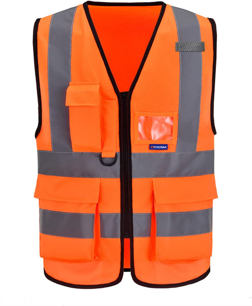 A-SAFETY Orange High Visibility Safety Vest Reflective,, 3M Multi Pockets Working Vest Working Uniform Zipper Front ANSI/ISEA Standards 7 Pockets Class 2,3XL