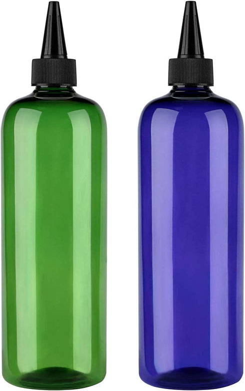 sdoot Hair Color Bottle Applicator, Applicator Bottle, 16 Ounce 2 Pack 2 Squeeze Bottle for Hair PET Plastic Refillable Bottles with Twist Top Cap- Green and Blue