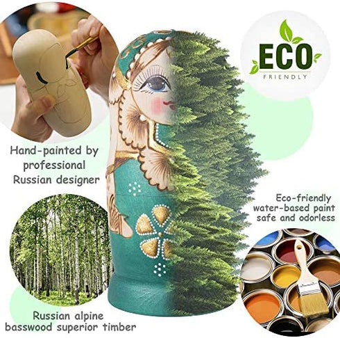 Jeccffes Russian Nesting Dolls Matryoshka Wooden Stacking Nested Set 7 Pieces Handmade Toys for Kids Children Christmas Mother's Day Birthday Home Room Decoration