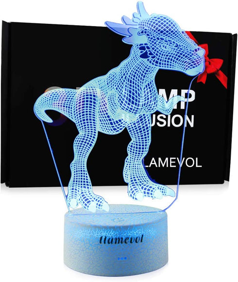 Dinosaur Toy 3D Night Lights for Kids Dino Illusion Lamp Christmas Gift Birthday Boys 7 Color