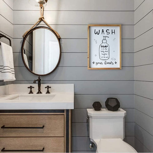 Funny Bathroom Sign Wash Your Hand Wood farmhouse Bathroom Wall Decor Rustic Decorative Plaque and Sign