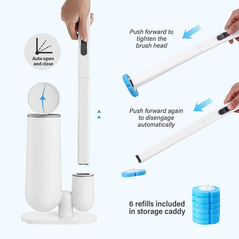 Toilet Wand Kit- ELPHECO Toilet Disposable Brush and Holder Set, Toilet Bowl Wand, Toilet Starter Kit Handle Wand Storage Caddy with 6 Refills, Toilet Cleaning Set for Bathroom Cleaning