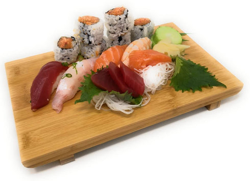 TJ Global Set of 2 Sashimi Sushi Bamboo Serving Geta Plates - Japanese Style Tableware Bamboo Sushi Board Cutting Tray (L8.2" x W4.7")
