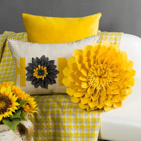 JWH 3D Flower Throw Pillow Covers Aesthetic Round Accent Pillow Cases Handmade Decorative Pillowcase Soft Velvet Cushion Covers Farmhouse Living Room Sofa Couch Decor Sham Gifts 12 Inch Gold Yellow