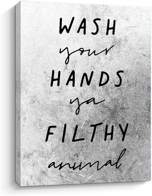 Bathroom Rules Canvas Print Wall Art, Wash Your Hands Ya Filthy Animal Sign,12 X 15 Inch Farmhouse Home Wall Decor for Toilet Restroom€¦