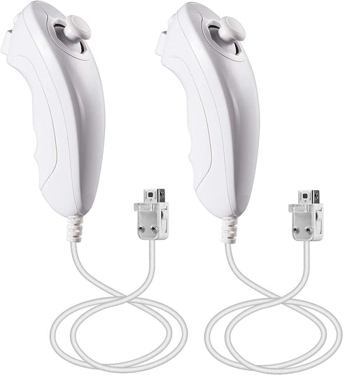 2 Pack Wii Nunchucks Controller, kiwitatá Nunchuk Replacement Video Game Pad Joystick for Wii Wii U Remote Console White