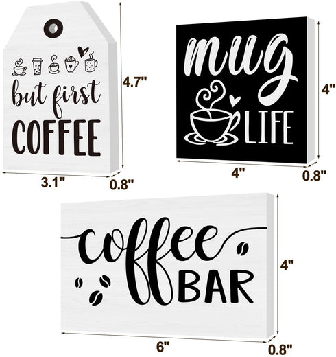 Coffee Bar Tiered Tray Decor Signs Set of 3, 3D Raised Wood Block with Buffalo Plaid Farmhouse Home Kitchen Coffee Decorations for Tray, Coffee Bar, Coffee Station, Shelf, Mantel (Tray Not Included)