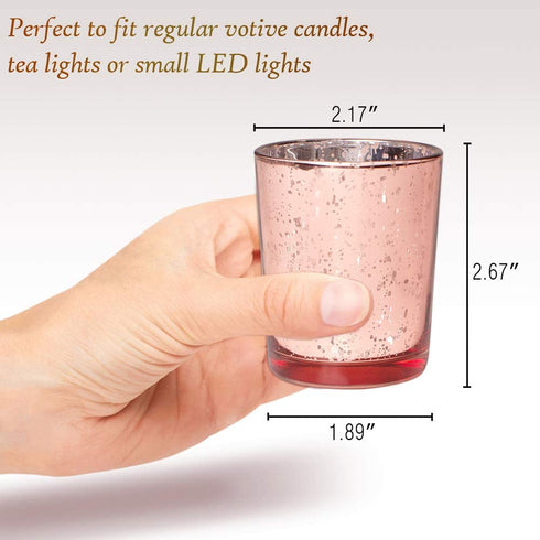 Volens Rose Gold Votive Candle Holders Set of 12, Mercury Glass Tealight Candle Holder Bulk for Wedding Decor and Home Decor