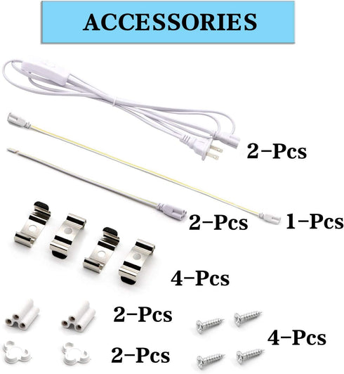 T5 LED Light Fixture 1ft 580lm 5W Frosted Cover, Under Cabinet Lighting, 6500k Cool White, Workbench and Utility Shop Lights, Corded Electric with Built-in ON/Off Switch (Pack of 2)