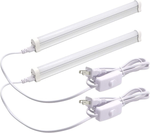 T5 LED Light Fixture 1ft 580lm 5W Frosted Cover, Under Cabinet Lighting, 6500k Cool White, Workbench and Utility Shop Lights, Corded Electric with Built-in ON/Off Switch (Pack of 2)