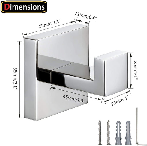 Bathroom Hooks, YGIVO Towel Robe/Coat Clothes Hook Chrome Polished SUS304 Stainless Steel Square Hanger Wall Hooks Heavy Duty for Bath Kitchen Bedroom Garage Hotel Wall Mounted 2 Pack