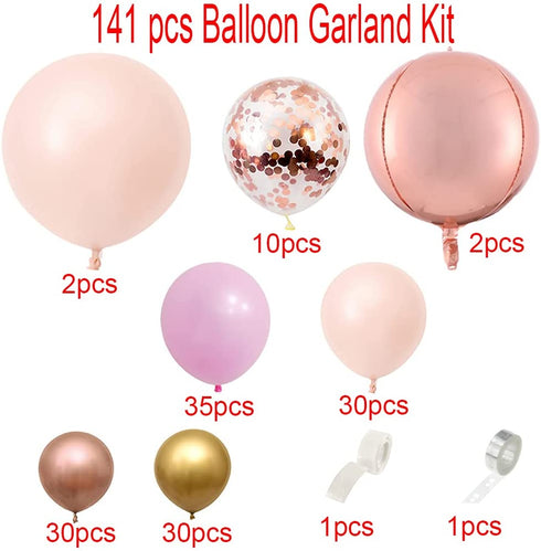 Balloon Arch Kit 141pcs Balloon Garland Kit Latex Balloons (Rose Gold)