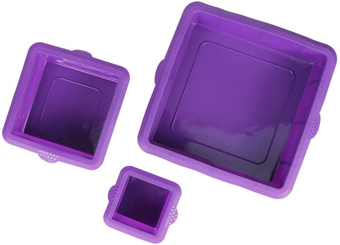 Webake Square Cake Pan Set Silicone Cake Mold Baking Pans for 3 Tier Cake Layer Tin, 9 Inch, 6 Inch, 3 Inch for Birthday Wedding Anniversary