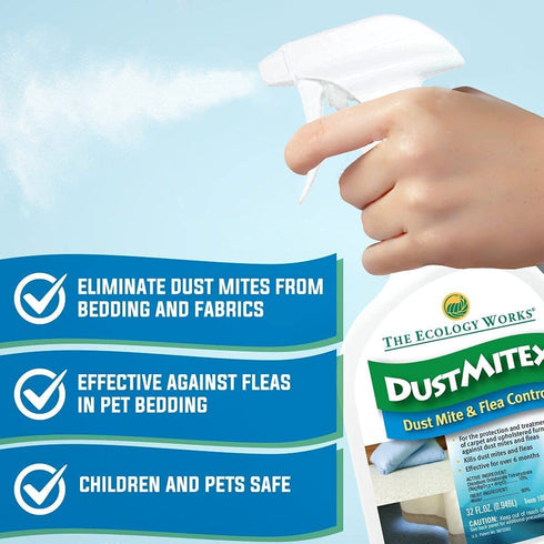 The Ecology Works DustmiteX Spray (32oz) - Eliminate Dust Mites, Fleas & Reduce Allergies, Gentle Hypoallergenic Formula for Fabric, Furniture, Pet Bedding & More